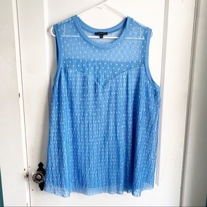 Lane Bryant Blue Polla Dot Tank Sweetheart Neckline Sheer Peekaboo Neckline Mesh